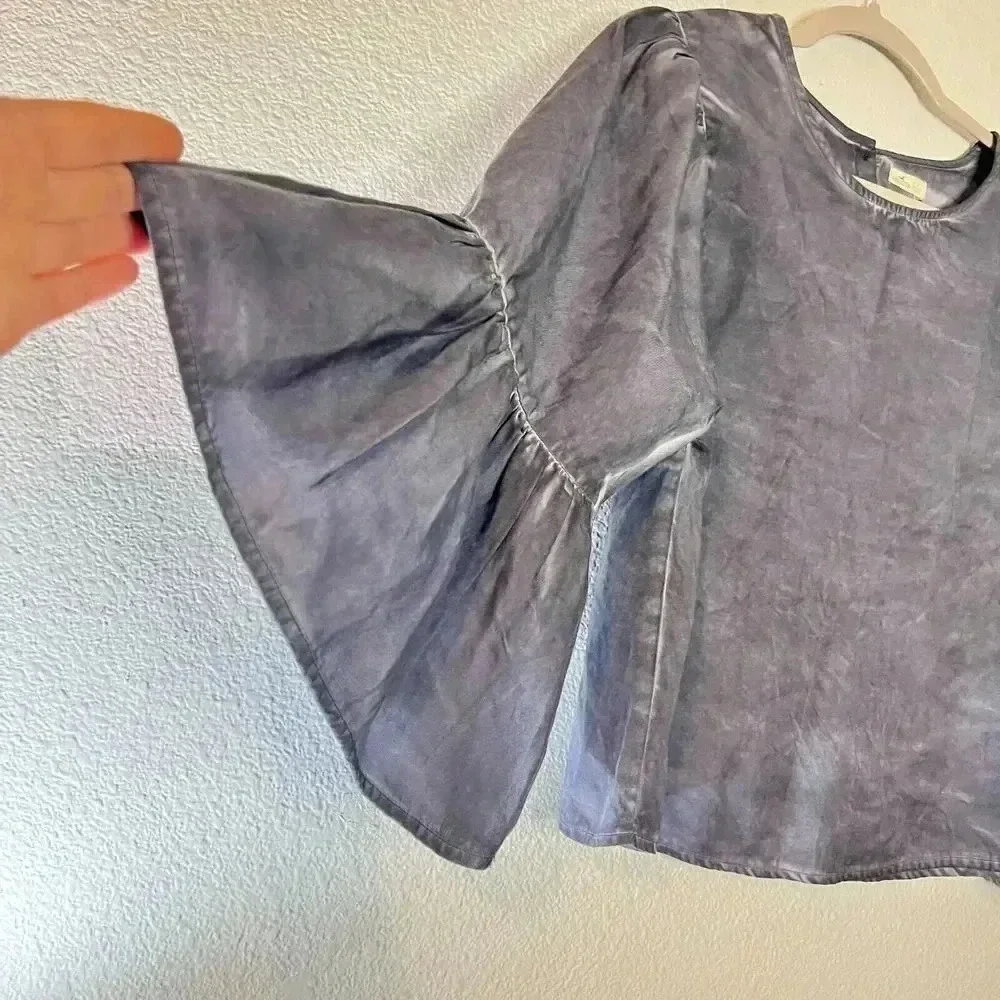 NEW Hollister Womens Gray Stone Wash Peasant Blouse Sz‎ S Bell Sleeve Bohemian